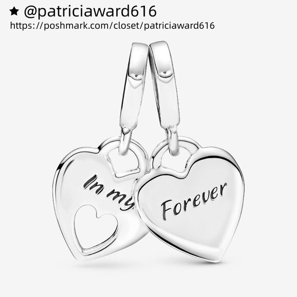 Pandora Double Heart Split Dangle Charm - Picture 2 of 5